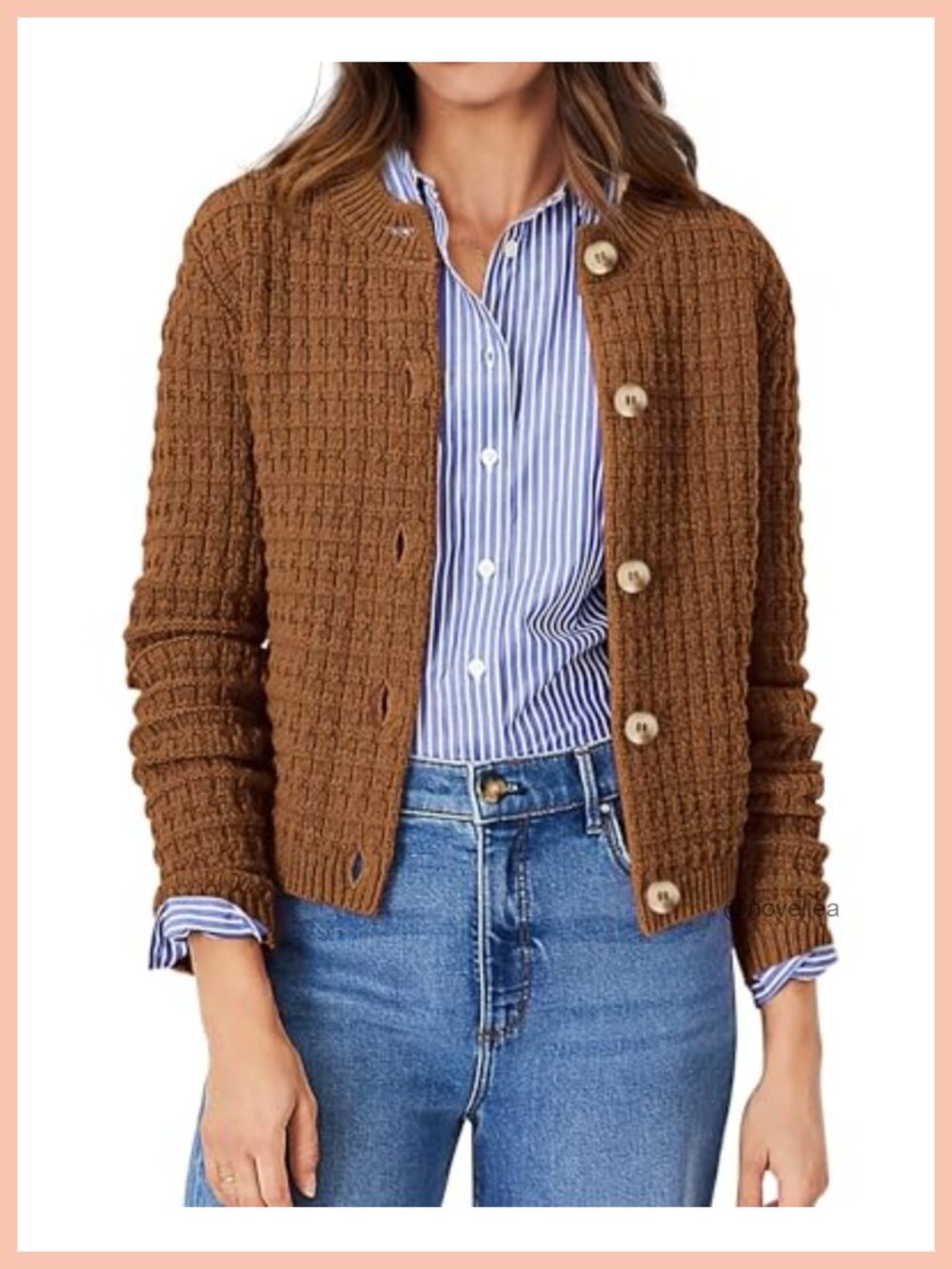 Cotton Cardigan Sweater Women Long Sleeve Button Up Open Front Knit Tweed Jacket